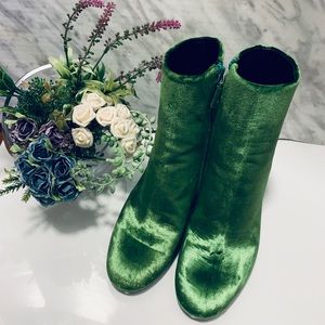 Balenciaga Green Velvet Zip Up Boots Size35.5
